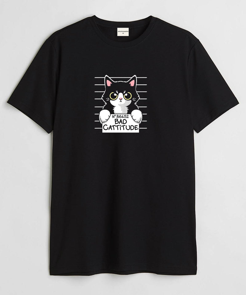 Bad cattitude - Round Neck T-shirt