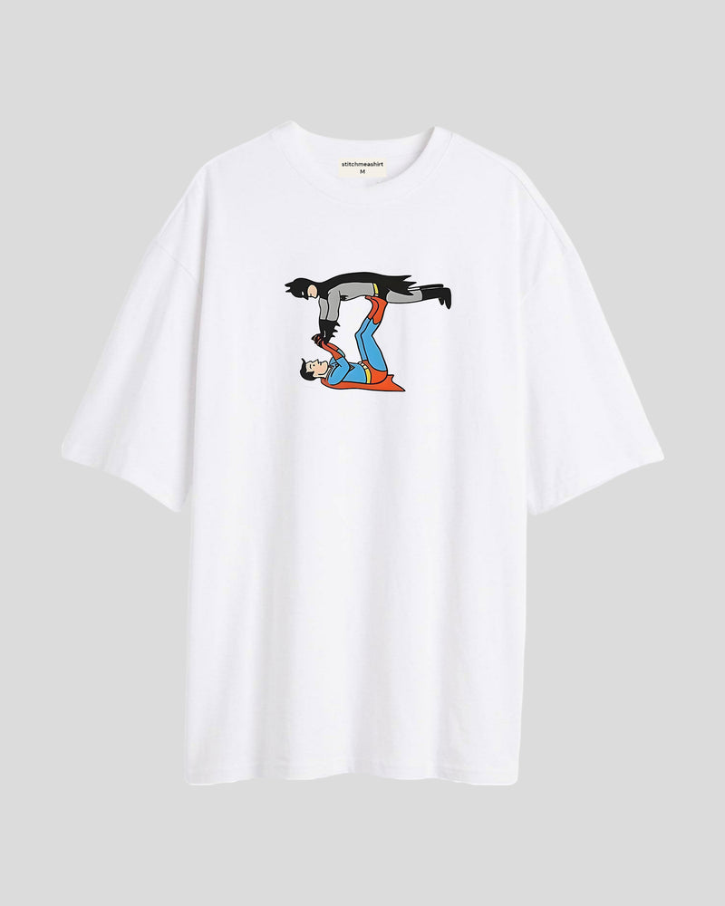 Playful Batman and Superman - Oversized T-shirt